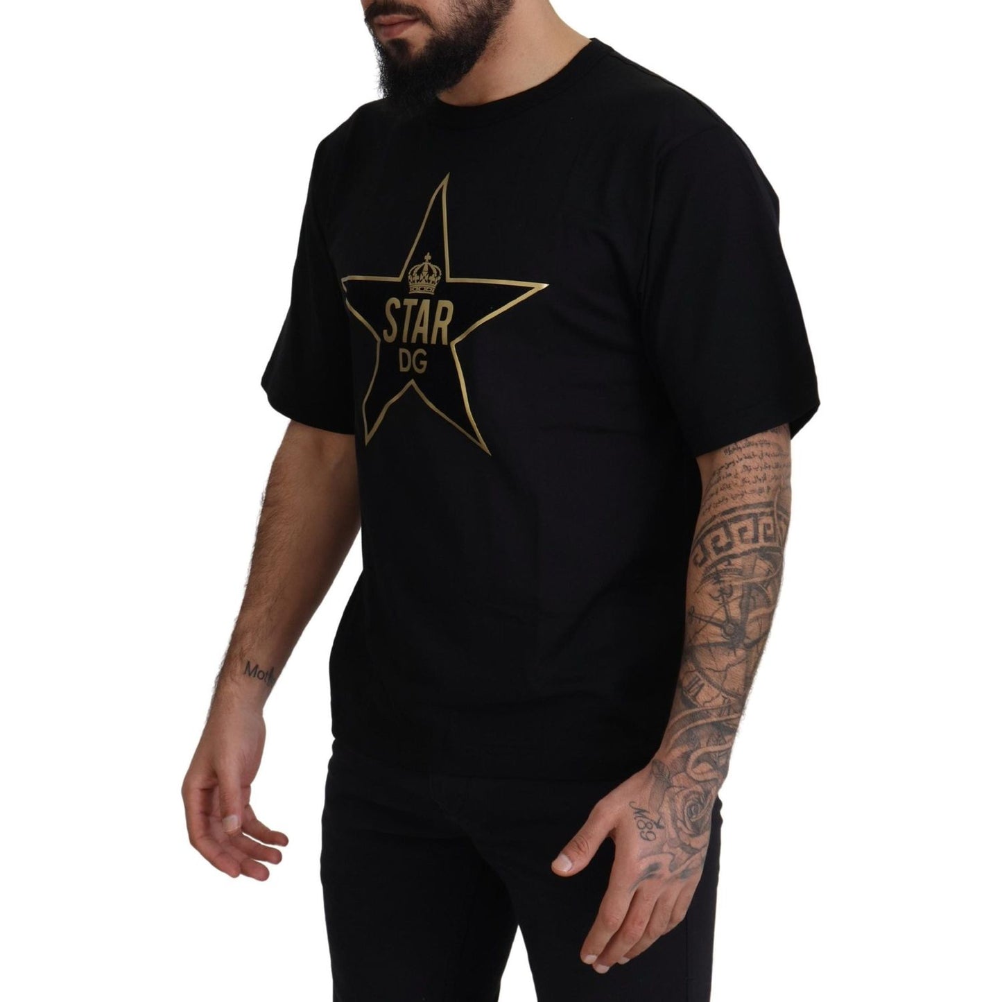 Dolce & Gabbana Black Gold STAR Crown DG Cotton Crewneck T-shirt TSH7506- S