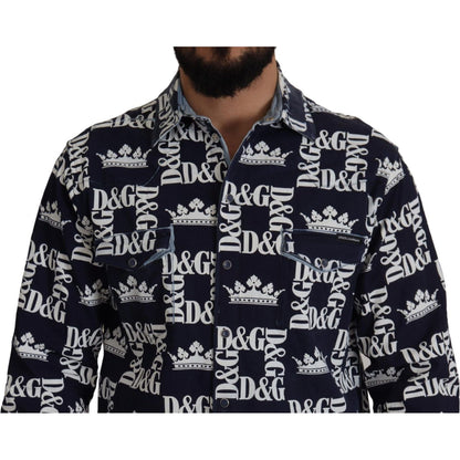 Dolce & Gabbana Blue Denim Stretch DG Crown Logo Casual Shirt