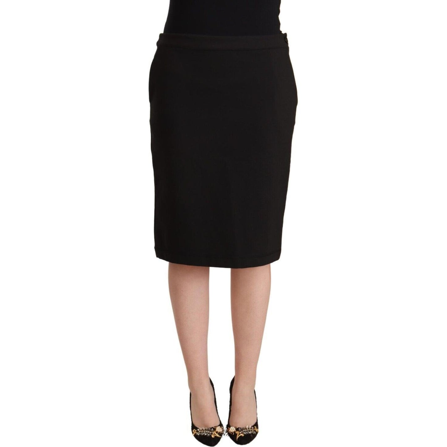 GF Ferre Black Straight Pencil Cut Knee Length Skirt PAN72187 - 36