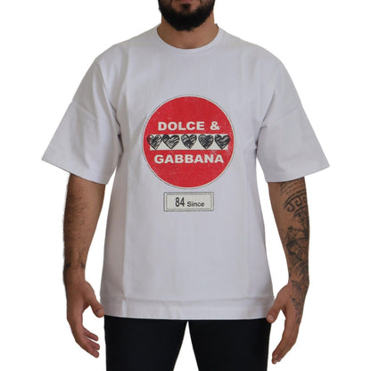 Dolce & Gabbana White Amor Heart Cotton Crewneck T-shirt