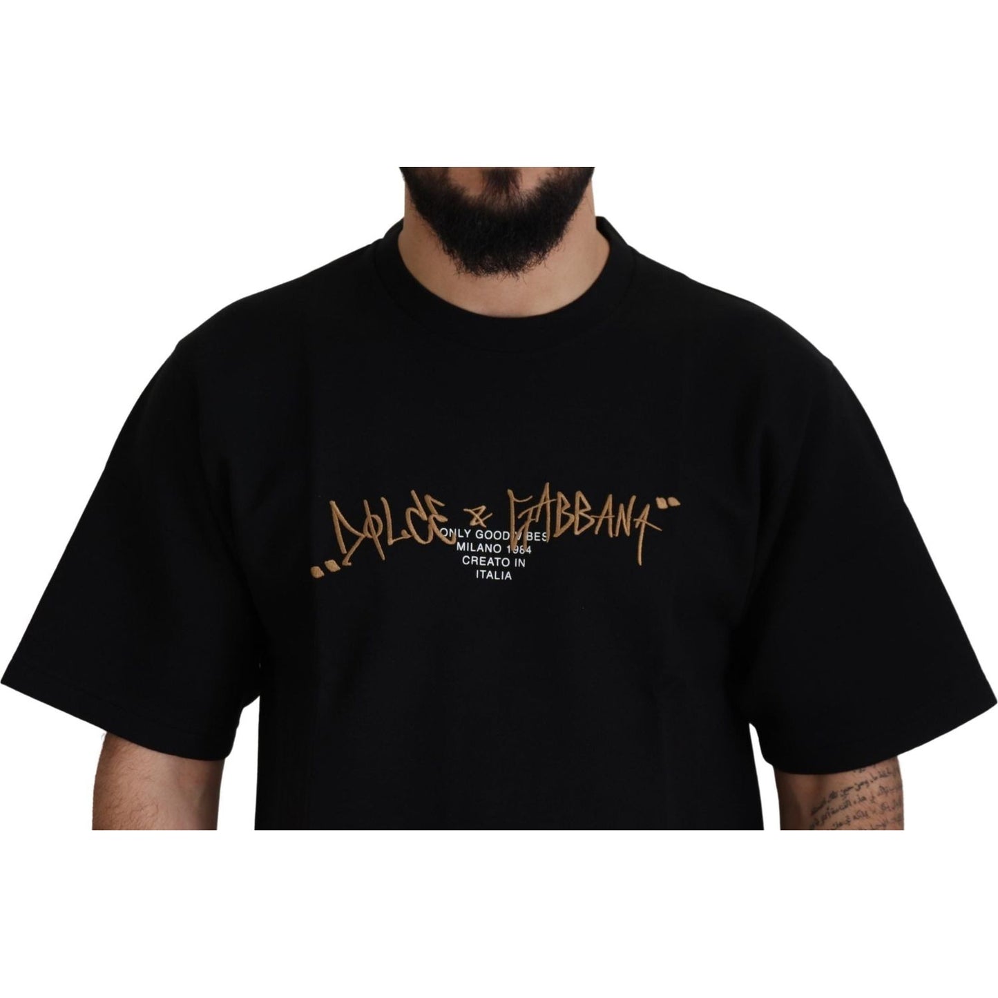 Dolce & Gabbana Black Logo Cotton Crewneck T-shirt TSH83101- 44