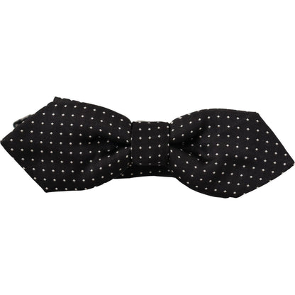 Dolce & Gabbana Black White Polka Dot Adjustable Neck Papillon Bow Tie