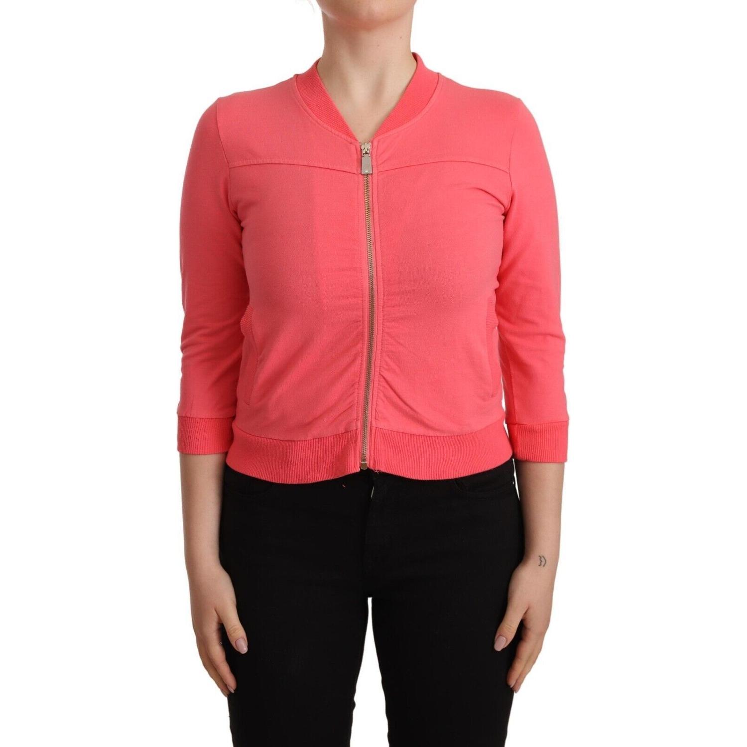 Blumarine Pink 3/4 Sleeve Zip Embellished Sweater