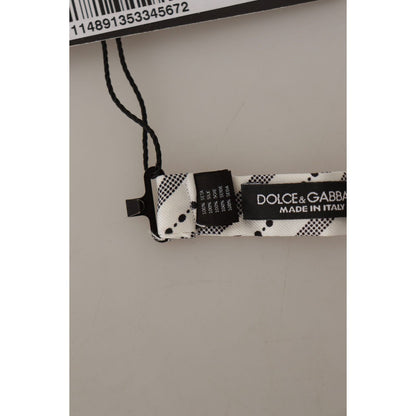 Dolce & Gabbana White Black Polka Dot 100% Silk Neck Papillon Bow Tie