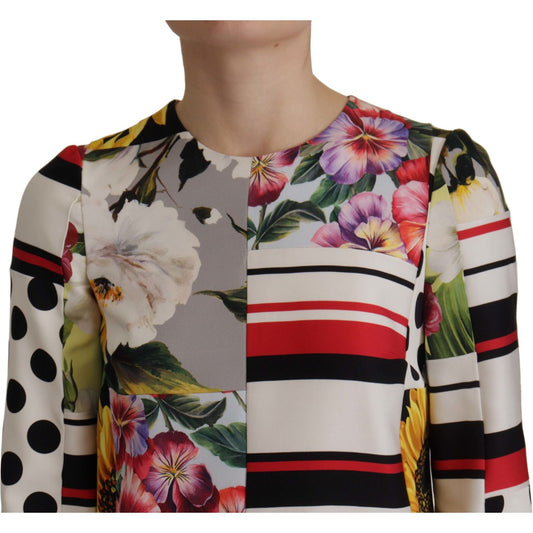 Dolce & Gabbana Multicolor Charmeuse Floral Sheath Jaquard Pachwork Dress DR28700- 36
