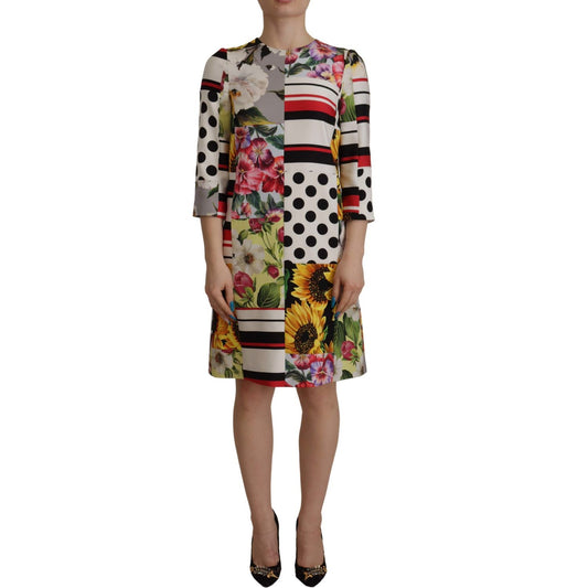 Dolce & Gabbana Multicolor Charmeuse Floral Sheath Jaquard Pachwork Dress DR28700- 36