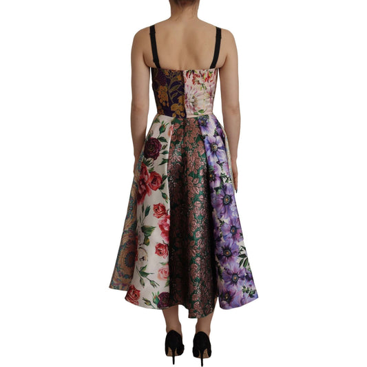 Dolce & Gabbana Dress Midi Patchwork Floral Jaquard Silk DR28704- 36