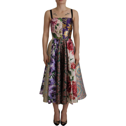 Dolce & Gabbana Dress Midi Patchwork Floral Jaquard Silk