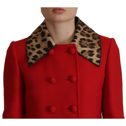 Dolce & Gabbana Red Leopard Wool Trenchcoat Jacket
