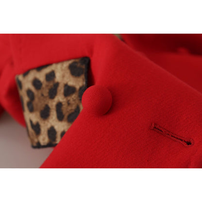 Dolce & Gabbana Red Leopard Wool Trenchcoat Jacket