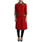 Dolce & Gabbana Red Leopard Wool Trenchcoat Jacket