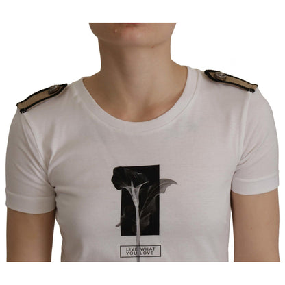 Dolce & Gabbana White Black Roses Crewneck Cotton T-shirt