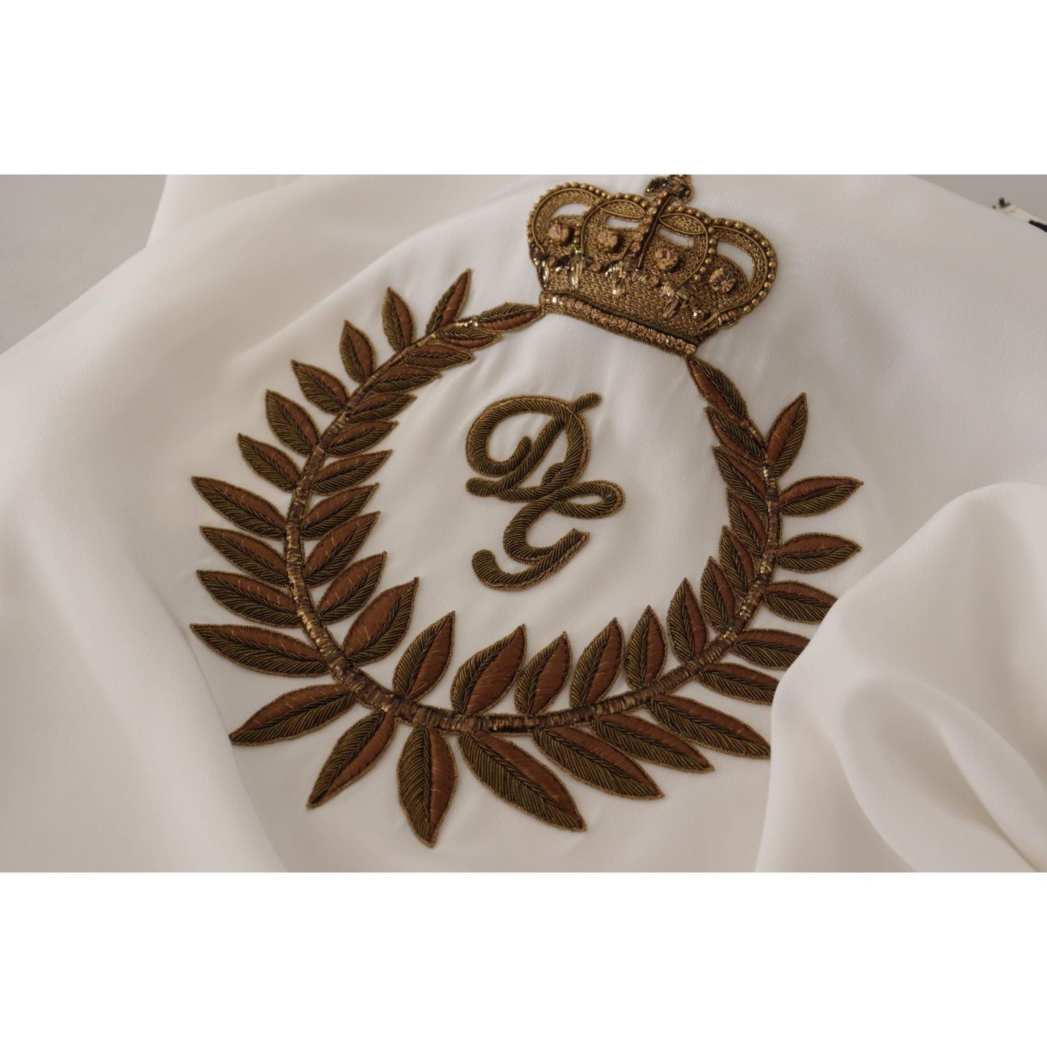 Dolce & Gabbana White Silk Gold DG Crown Crystal Blouse Top