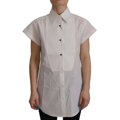 Dolce & Gabbana White Sleeveless Tuxedo Formal Blouse Top