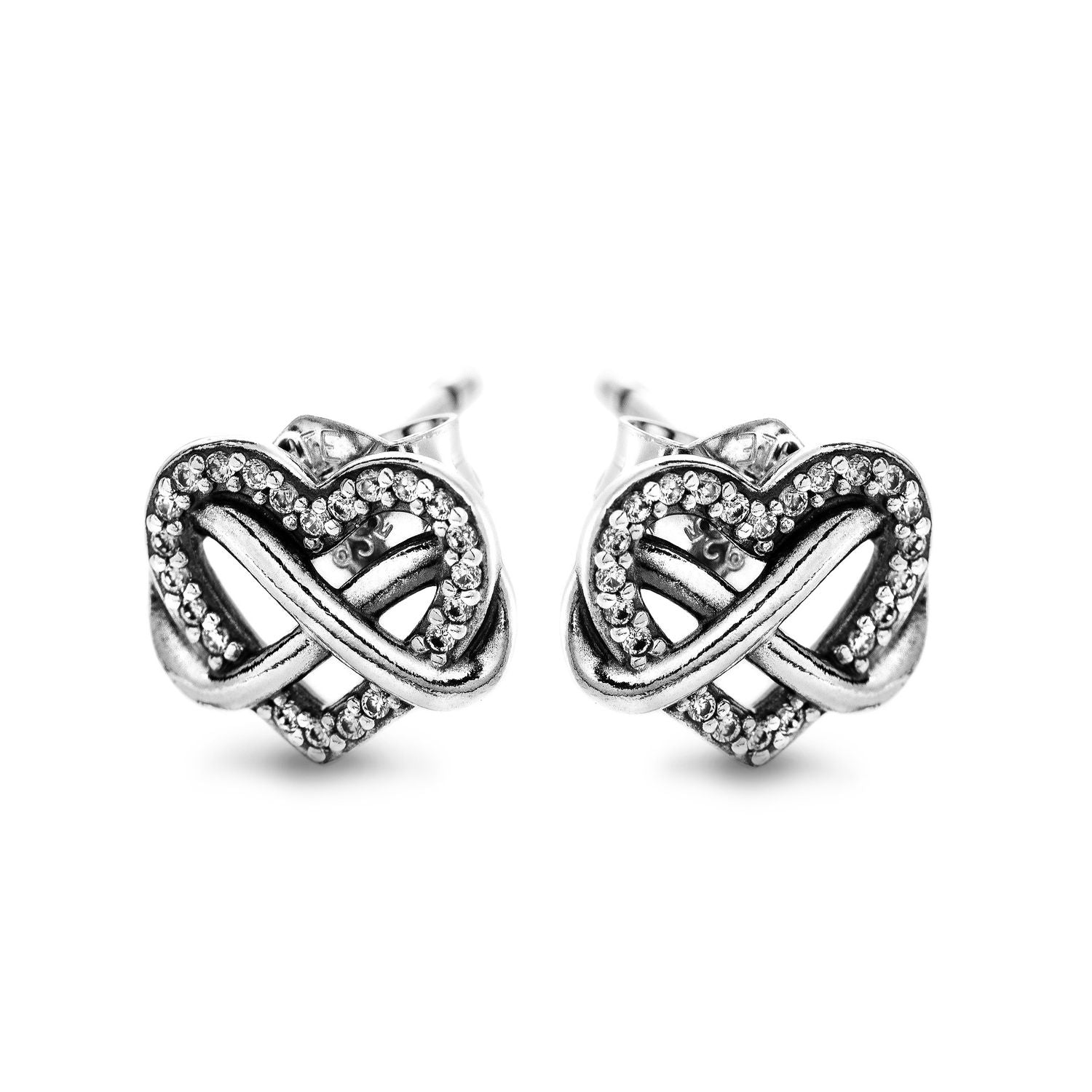 PANDORA Mod. SPARKLING INFINITY HEART STUD EARRINGS.