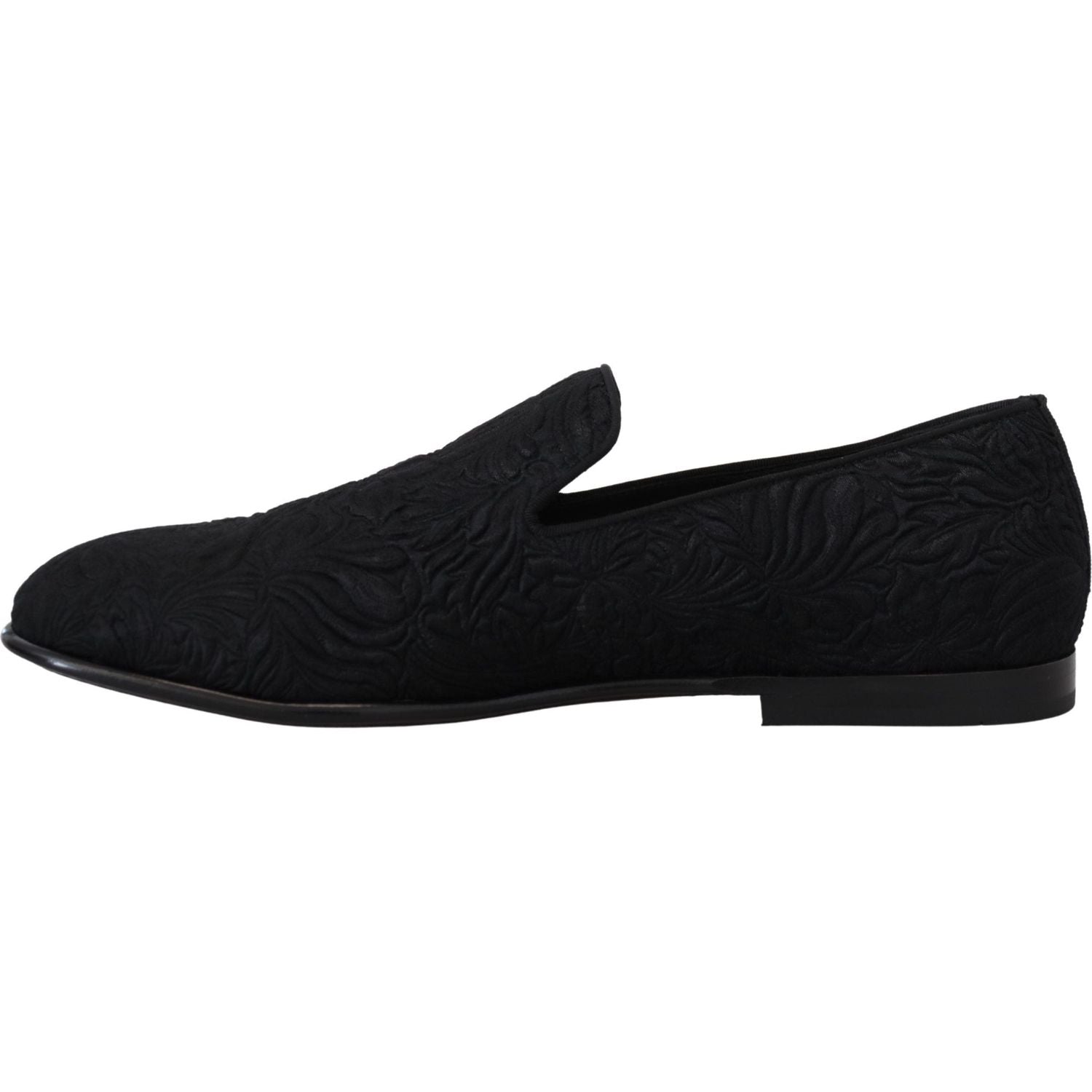 Dolce & Gabbana Black Floral Jacquard Slippers Loafers Shoes