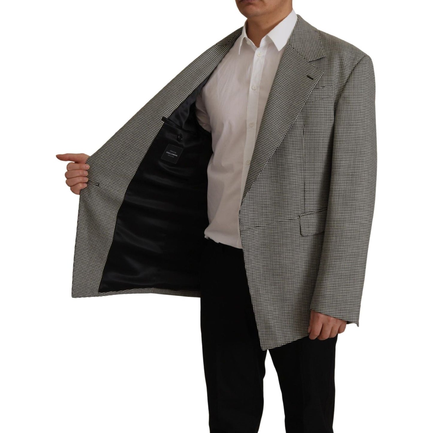 Dolce & Gabbana Gray Checkered Single Breasted Jacket Blazer