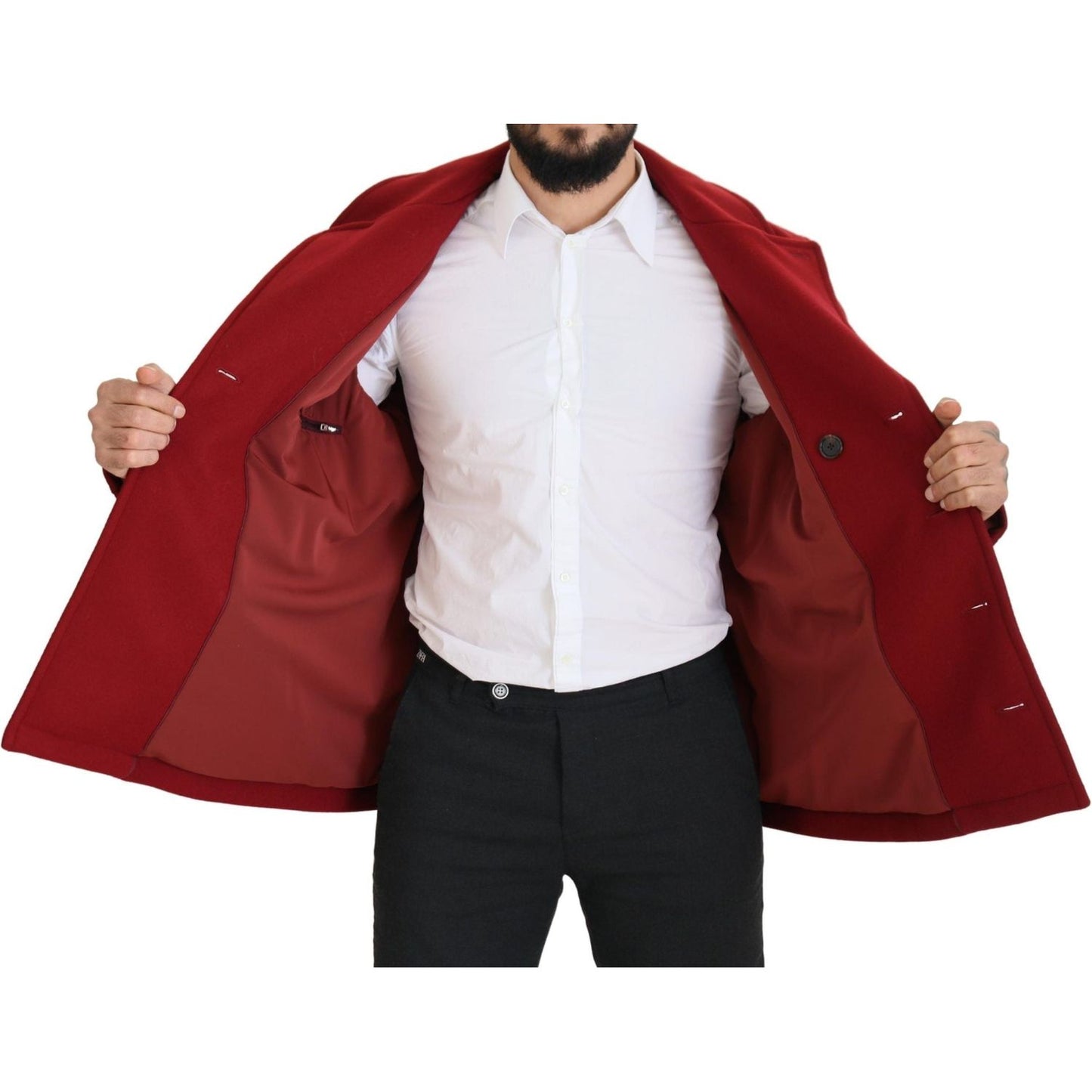 Dolce & Gabbana Red Wool Double Breasted Coat Jacket JKT3348- 52