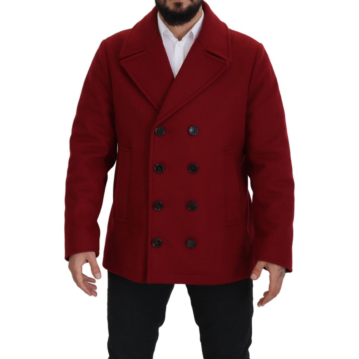 Dolce & Gabbana Red Wool Double Breasted Coat Jacket JKT3348- 52
