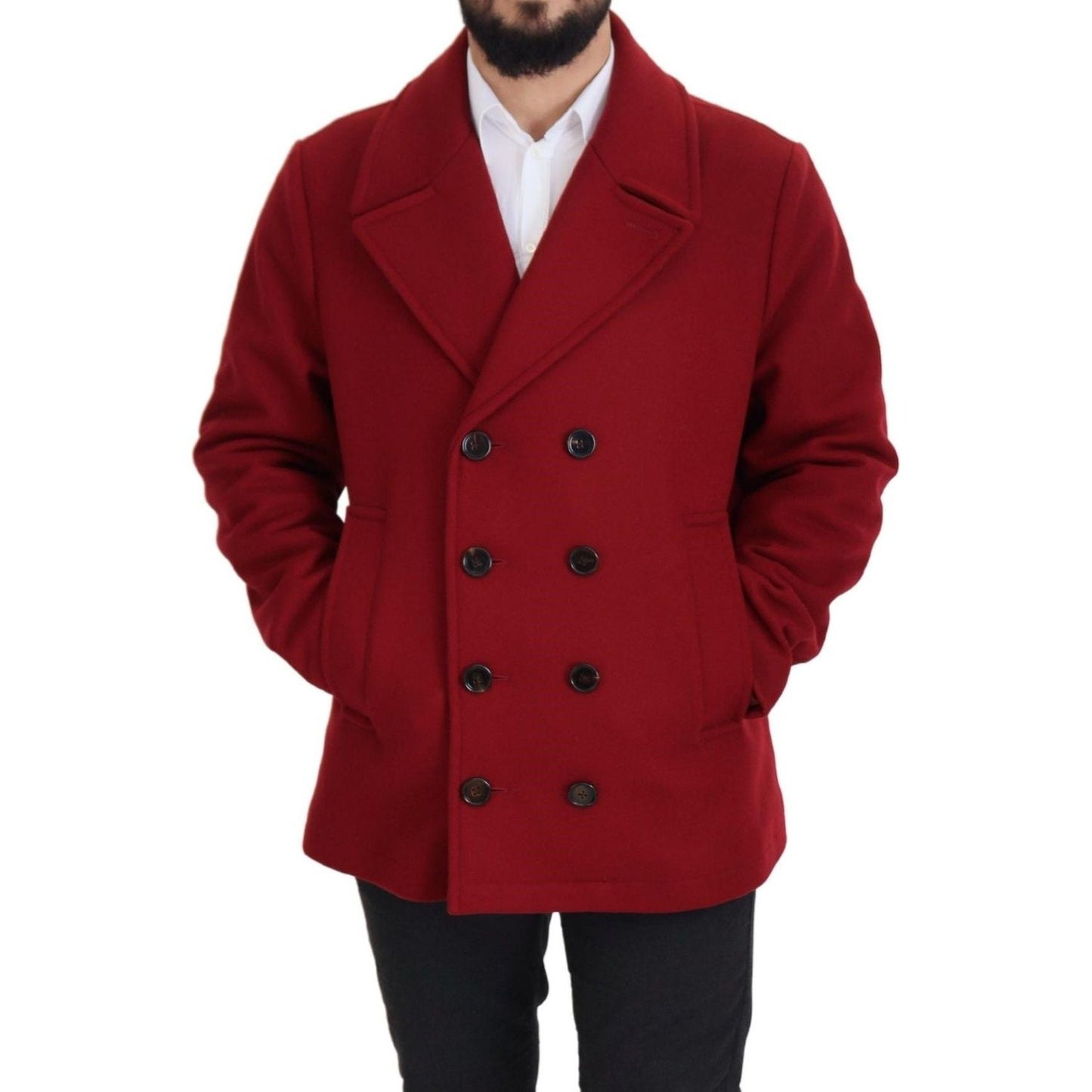 Dolce & Gabbana Red Wool Double Breasted Coat Jacket JKT3348- 52