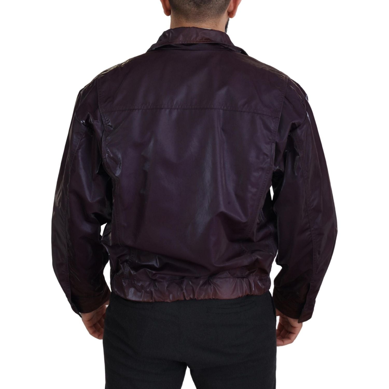 Dolce & Gabbana Purple Nylon Collared Biker Coat Jacket