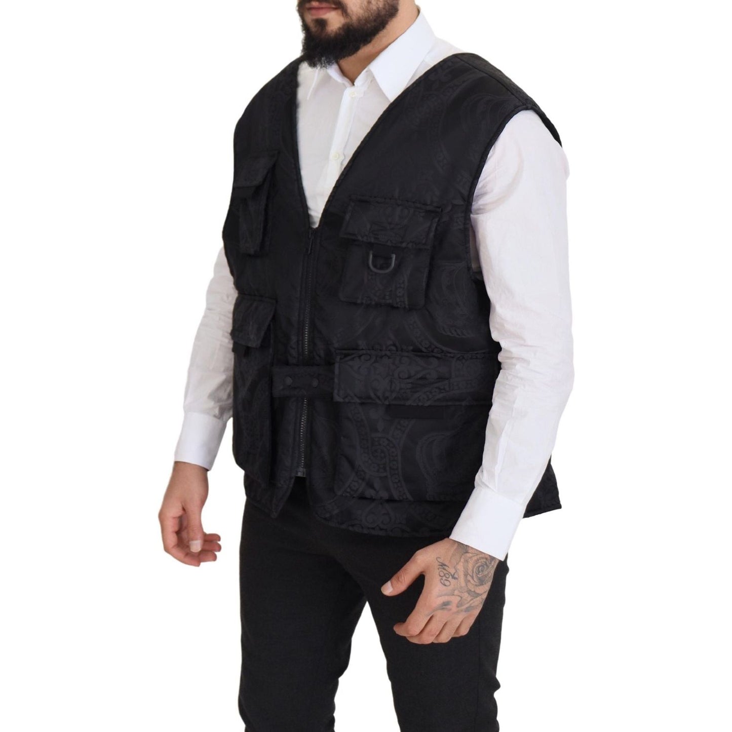 Dolce & Gabbana Black Nylon Full Zip Sleeveless Jacket