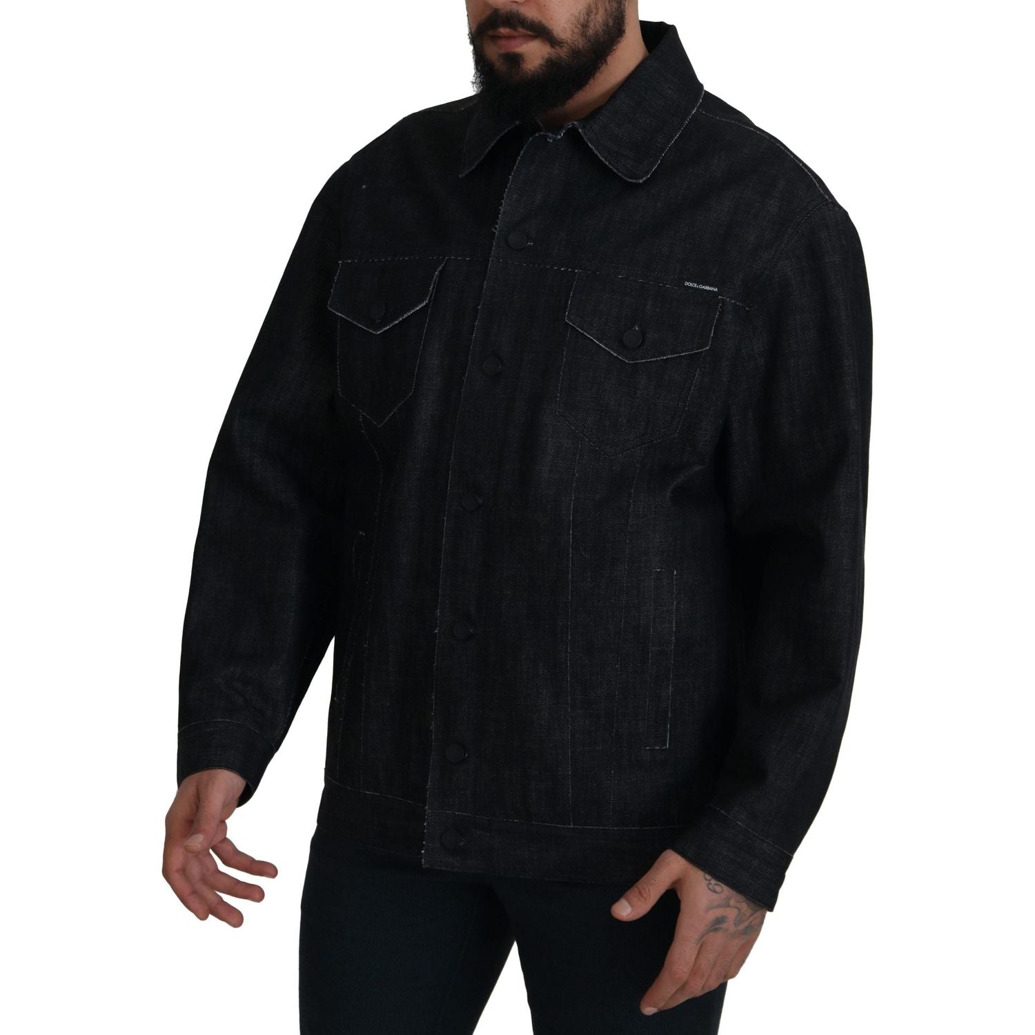 Dolce & Gabbana Black Cotton Full Button Denim Jacket