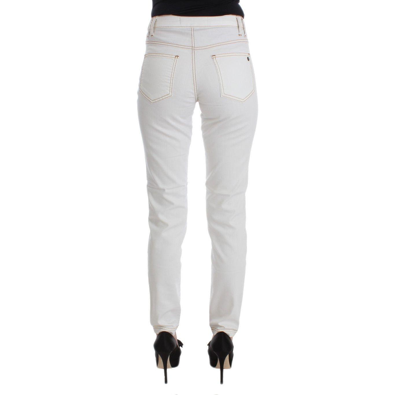 Cavalli White Cotton Blend Slim Fit Jeans