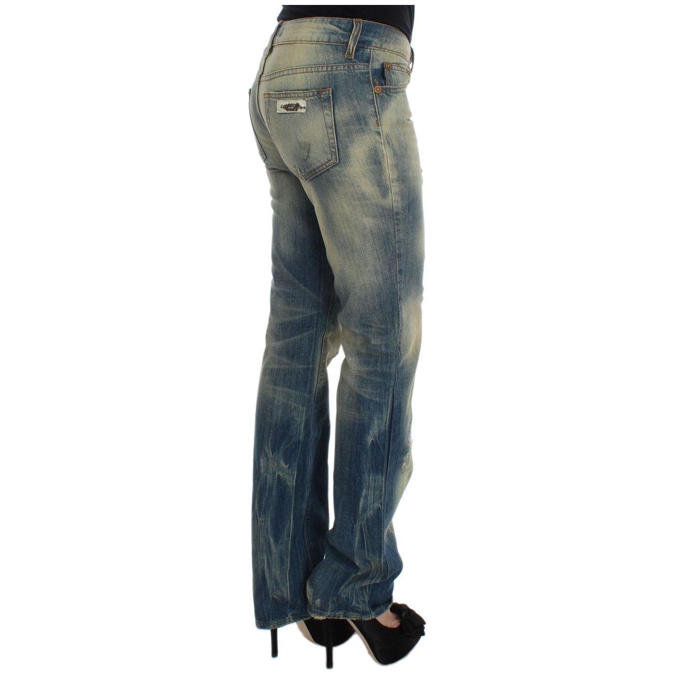 Cavalli Blue Wash Cotton Slim Fit Bootcut Jeans