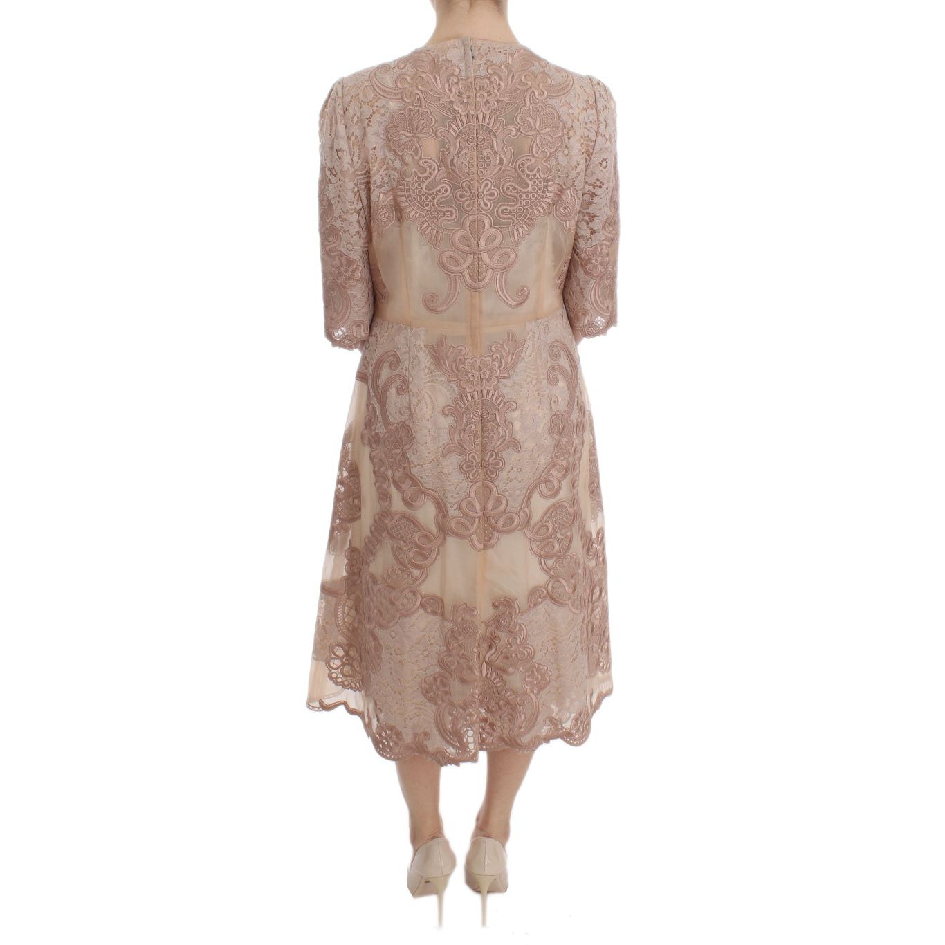 Dolce & Gabbana Pink Silk Lace Ricamo Shift Gown Dress