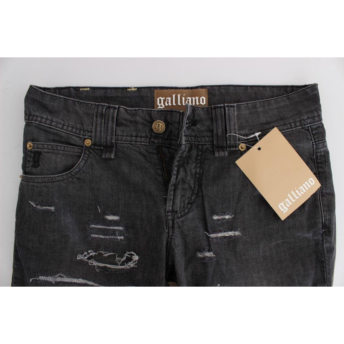 John Galliano Gray Wash Cotton Torn Straight Fit Jeans