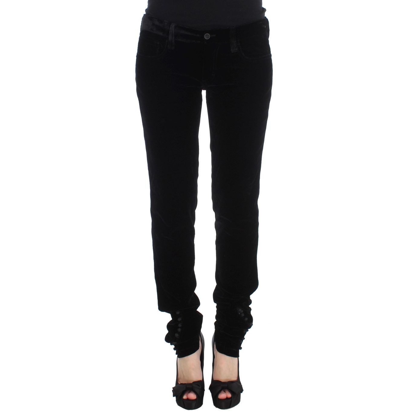 Ermanno Scervino Black Viscose Blend Velvet Slim Fit Pants