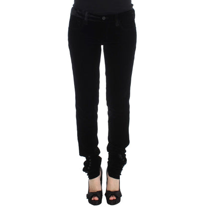 Ermanno Scervino Black Viscose Blend Velvet Slim Fit Pants