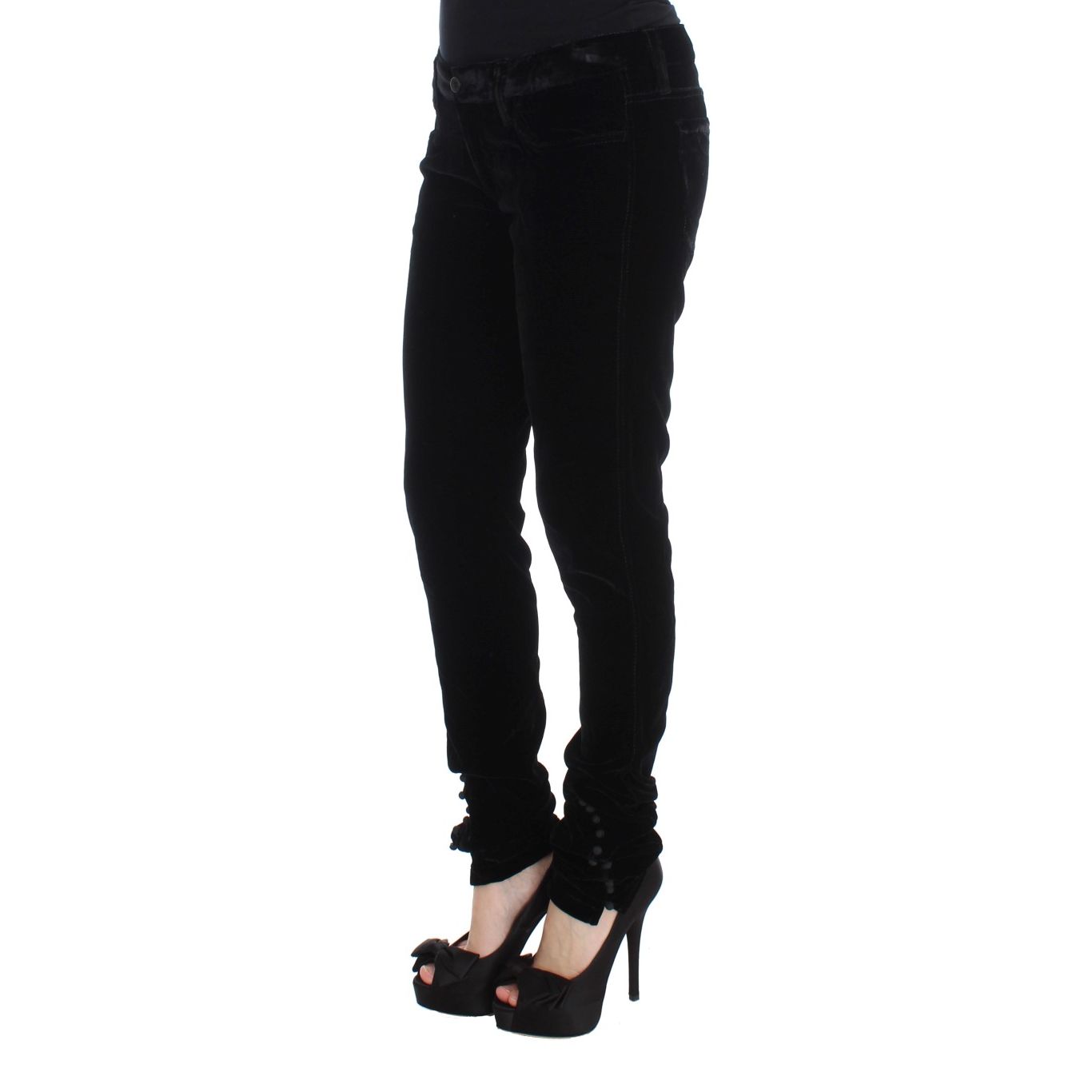 Ermanno Scervino Black Viscose Blend Velvet Slim Fit Pants