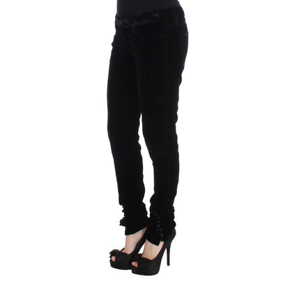 Ermanno Scervino Black Viscose Blend Velvet Slim Fit Pants
