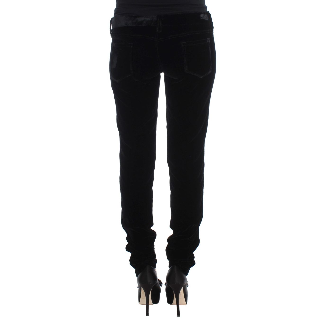 Ermanno Scervino Black Viscose Blend Velvet Slim Fit Pants