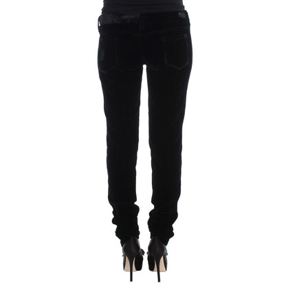 Ermanno Scervino Black Viscose Blend Velvet Slim Fit Pants