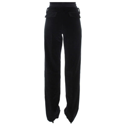Ermanno Scervino Black Velvet Cotton Straight Legs Pants Jeans & Pants