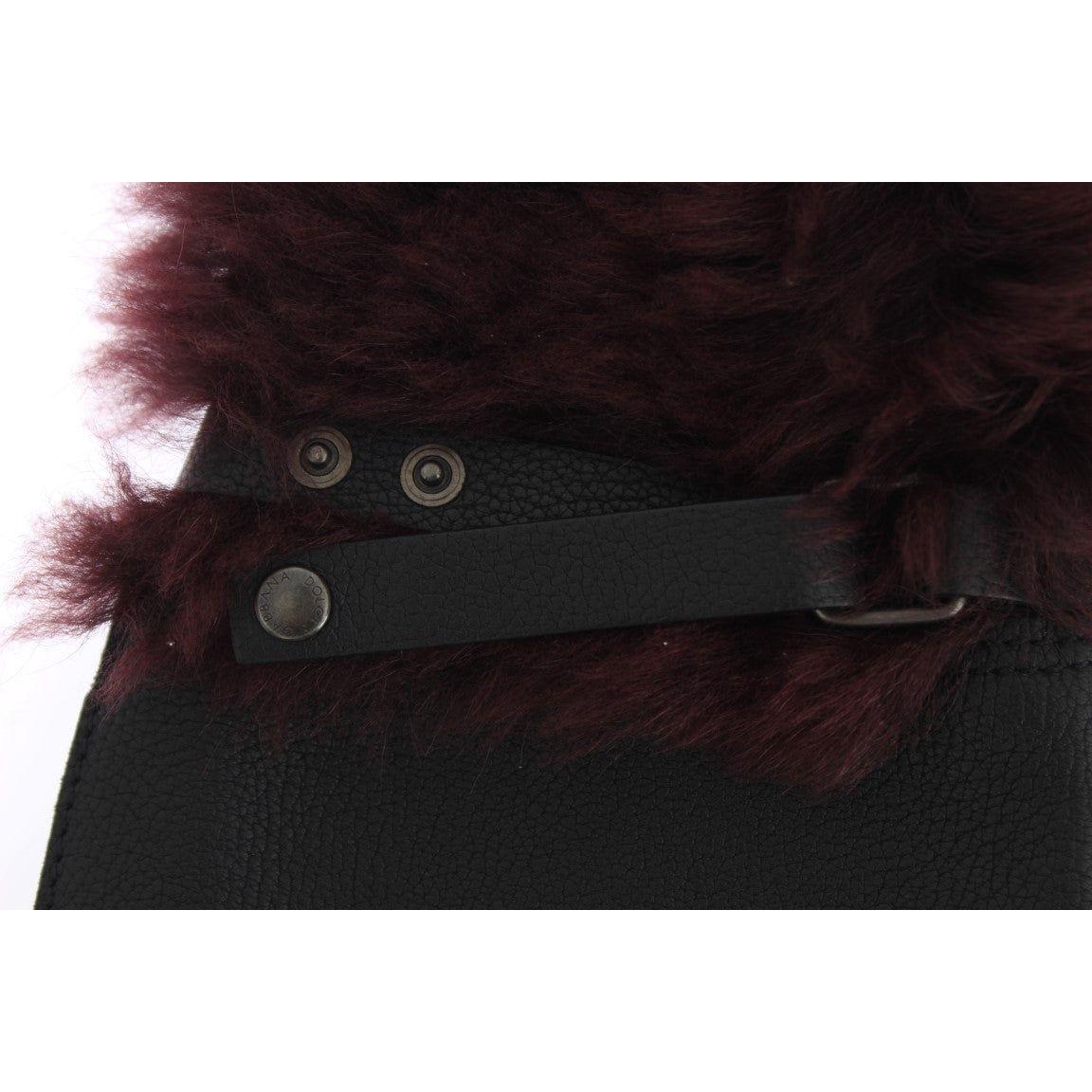 Dolce & Gabbana Black Leather Bordeaux Shearling Gloves