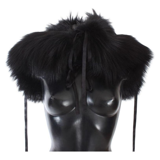 Dolce & Gabbana Black Fox Fur Shoulder Wrap Cover Collar Scarf MS1580-3