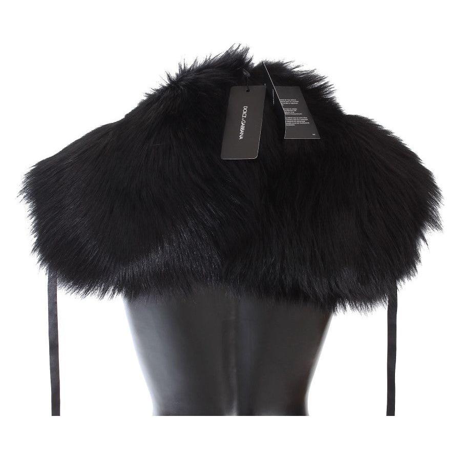 Dolce & Gabbana Black Fox Fur Shoulder Wrap Cover Collar Scarf