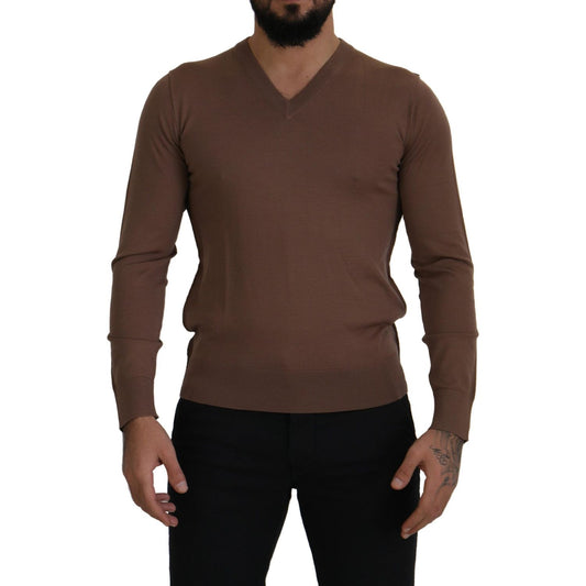 Dolce & Gabbana Brown Wool Men V-neck Pullover Sweater