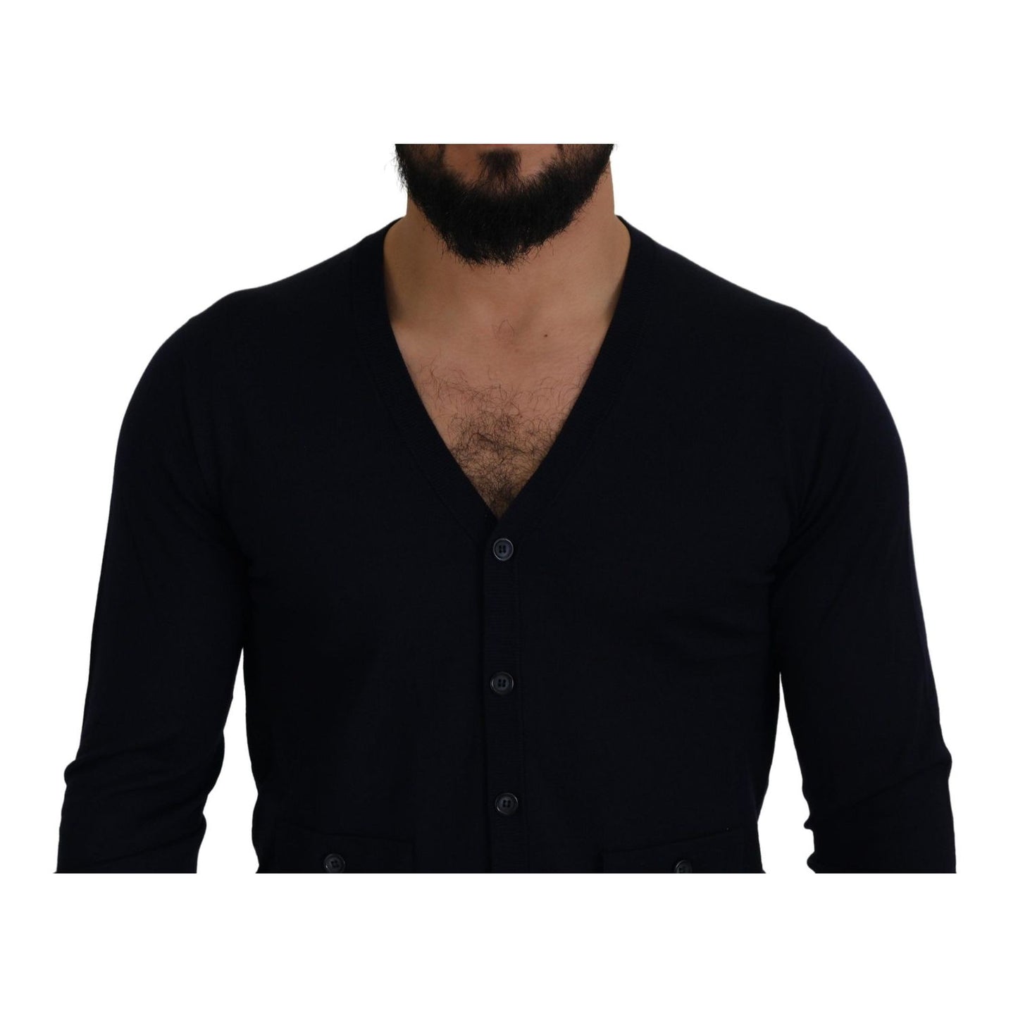 Dolce & Gabbana Blue Wool STAFF Down Cardigan Sweater