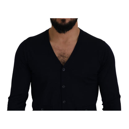 Dolce & Gabbana Blue Wool STAFF Down Cardigan Sweater