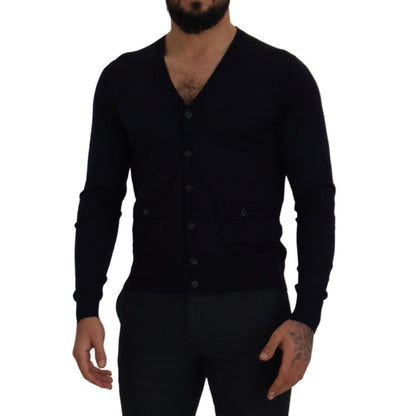 Dolce & Gabbana Blue Wool STAFF Down Cardigan Sweater
