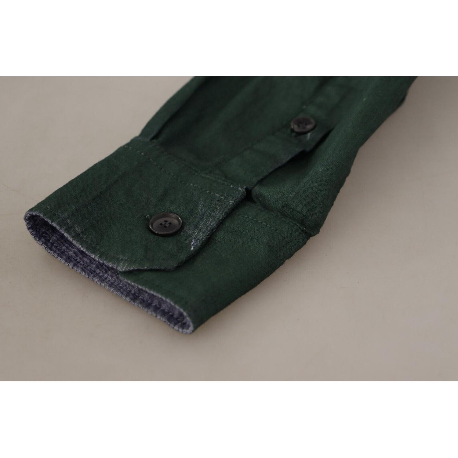 Dolce & Gabbana Dark Green Button Down Long Sleeves Shirt