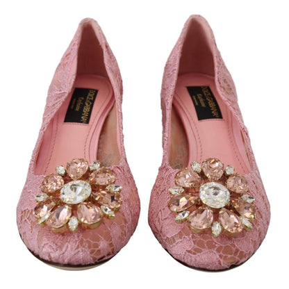 Dolce & Gabbana Pink Taormina Lace Crystal Pumps Pastel Shoes