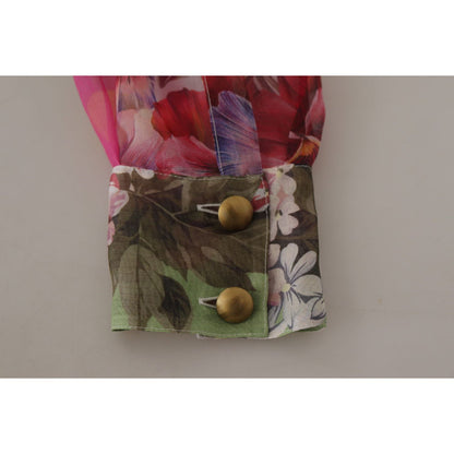 Dolce & Gabbana Multicolor Ascot Collar Patchwork Blouse Top