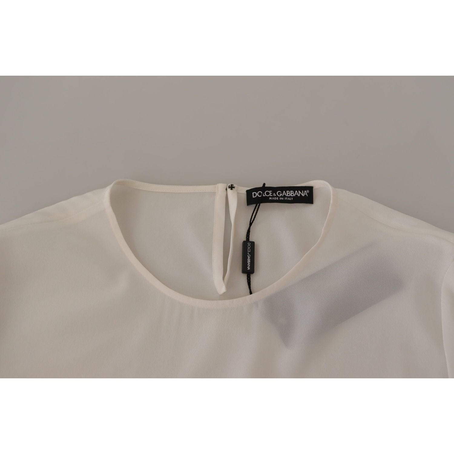 Dolce & Gabbana White Silk DG Logo Embroidered Long Sleeves Blouse