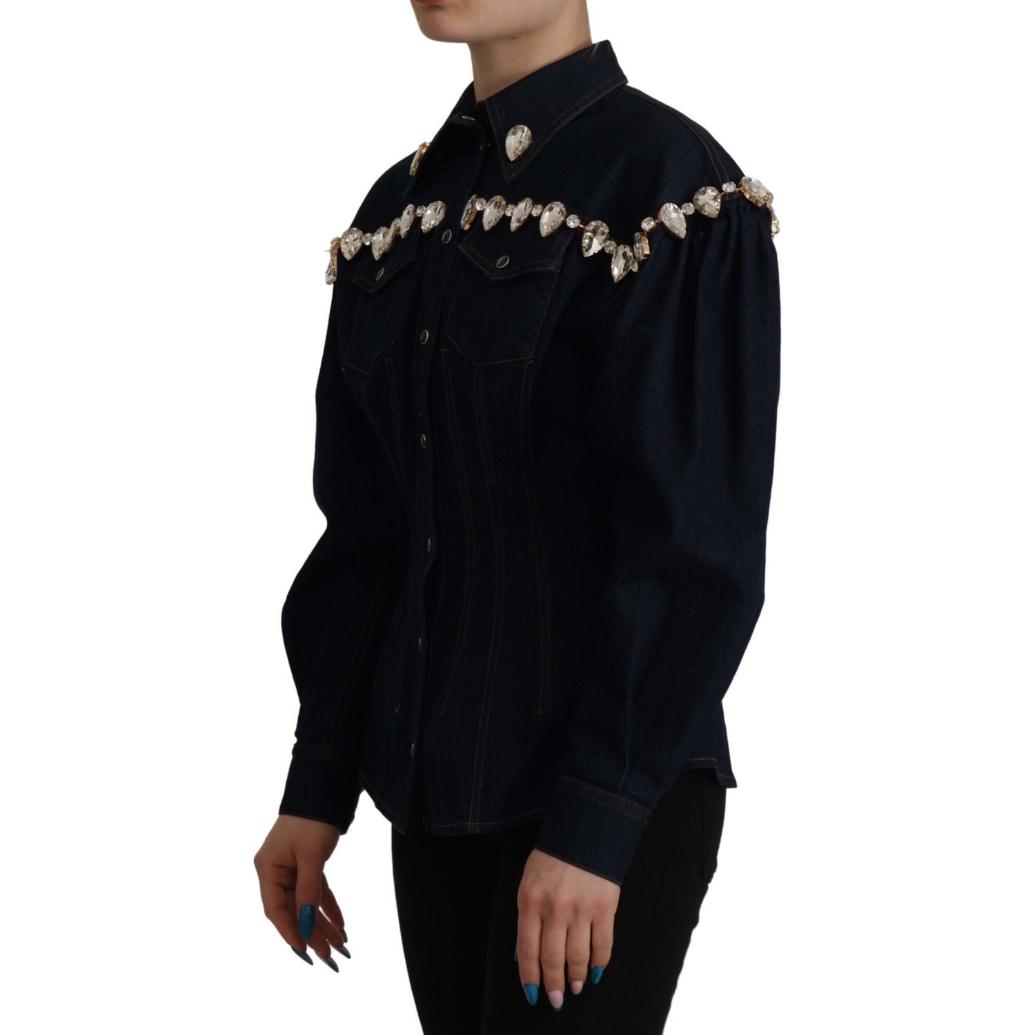Dolce & Gabbana Blue Denim Crystal Embellish Cotton Jacket